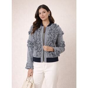 Chelsea 28 Ruffled Seersucker Gingham Bomber Jacket L